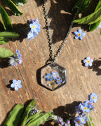Collier Hexagonale bouquet Myosotis